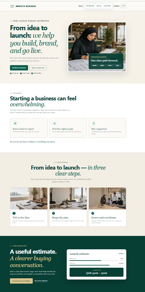 The Mediate Business homepage.