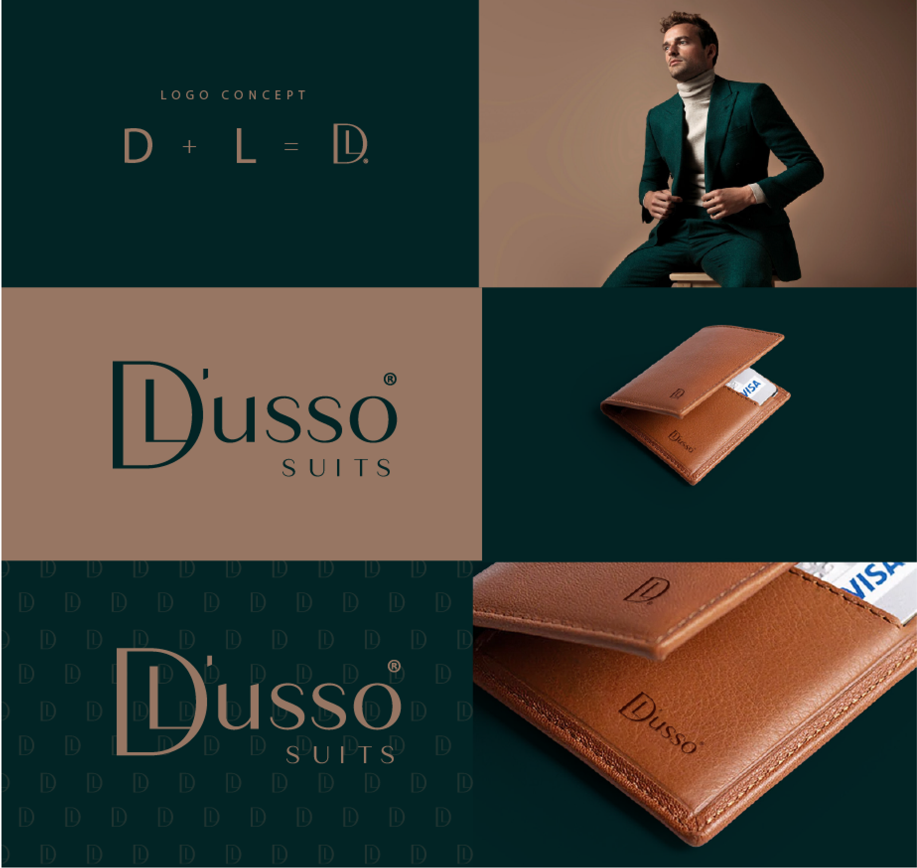 The D'Lusso monogram — D holding L, on deep forest green
