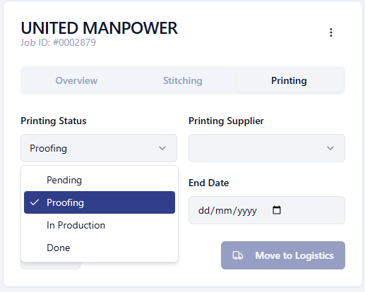 Printing status dropdown on a job card